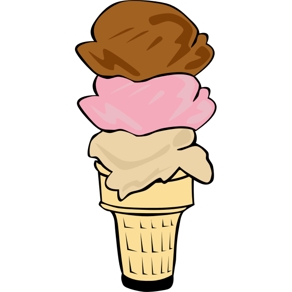 Color vector image of three ice cream scoops in a halfcone Free SVG