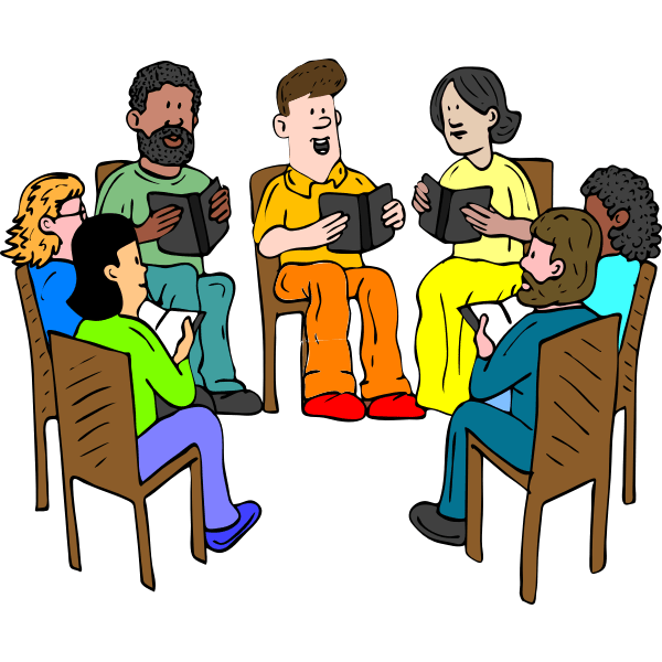 Vector drawing of people sitting and reading a book Free SVG