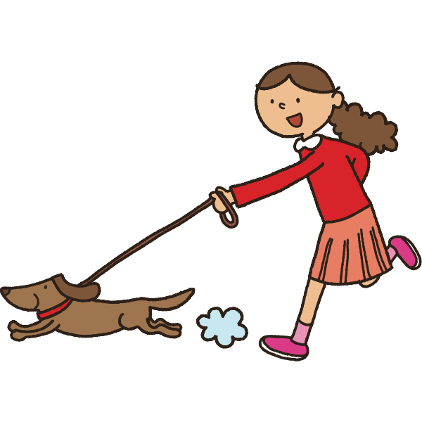 Girl with dog in leash Free SVG