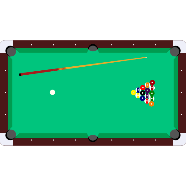 Vector clip art of pool table with cue and balls top view Free SVG
