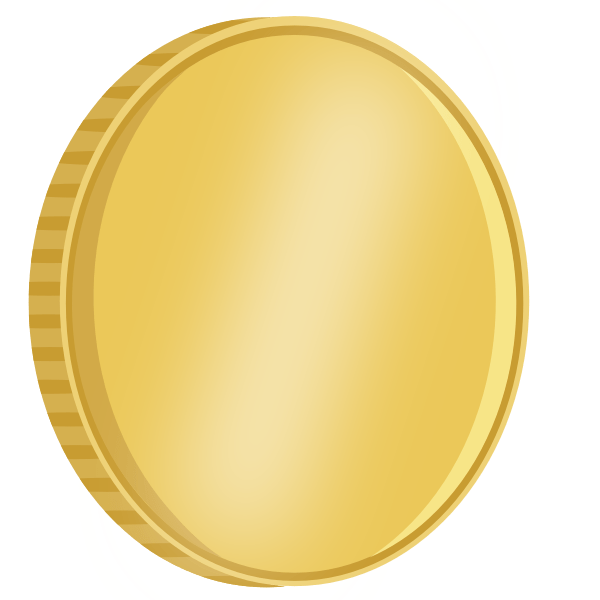 Vector drawing of shiny quarter turned gold coin with reflection Free SVG