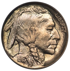 A 1913 F 'Liberty' Indian Head Nickel.