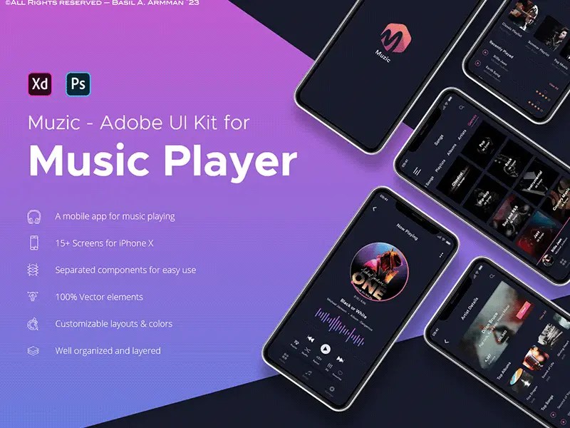 Free Music Player App UI Kit Adobe Xd Free UI Resources