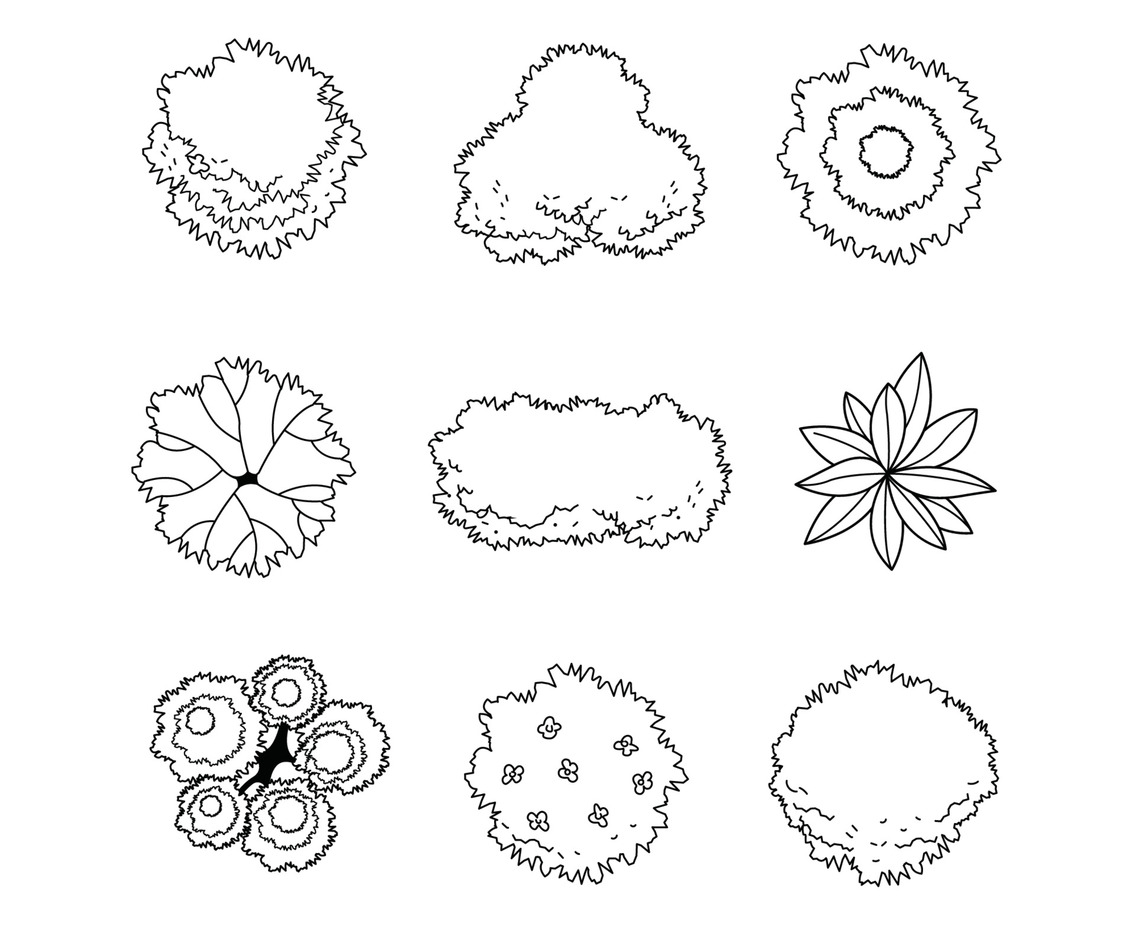 Tree Tops in Outline Style for Architecture Plan