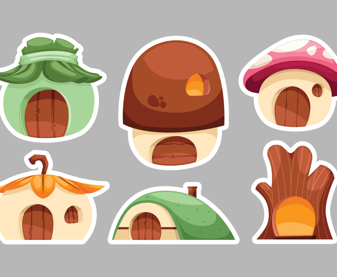 Set Of Fantasy House Sticker FreeVectors