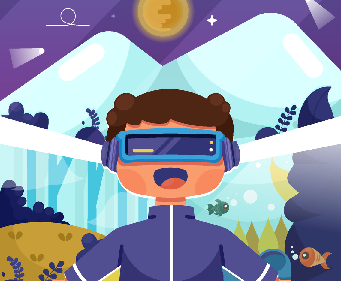 Cute Boy Experiencing Virtual Universe With Virtual Reality Concept
