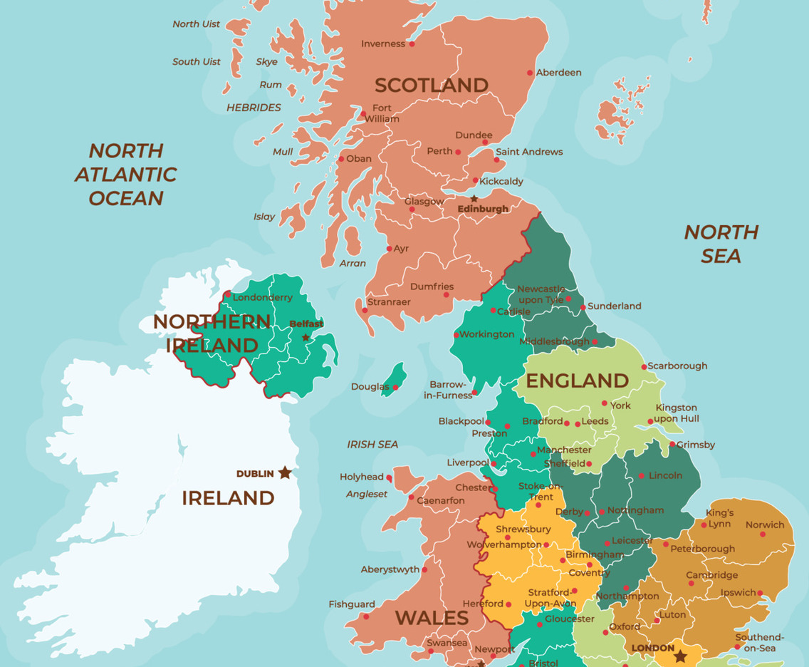 Detailed United Kingdom Map States and Union Teritories