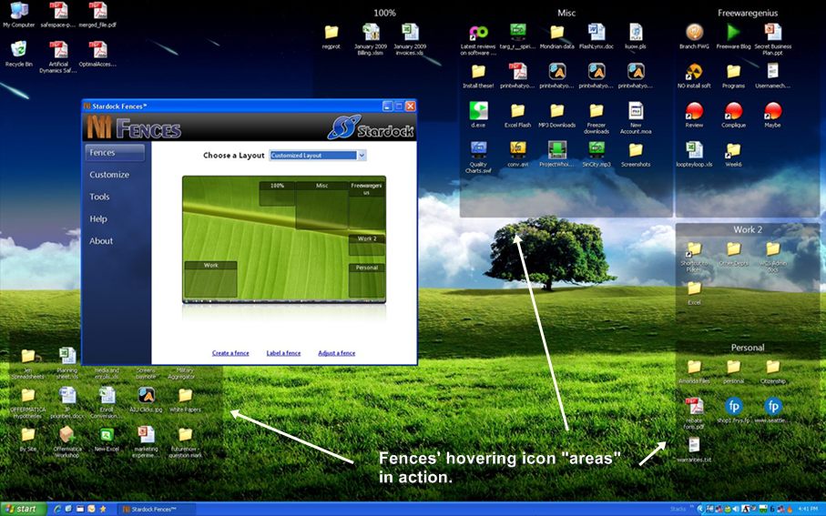 Stardock Fences organize your icons into floating areas on your