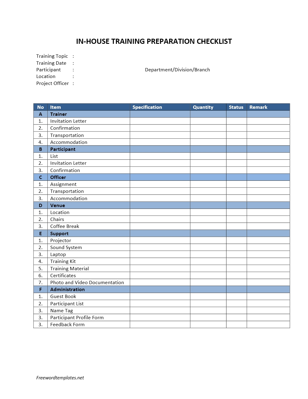 InHouse Training Preparation Checklist