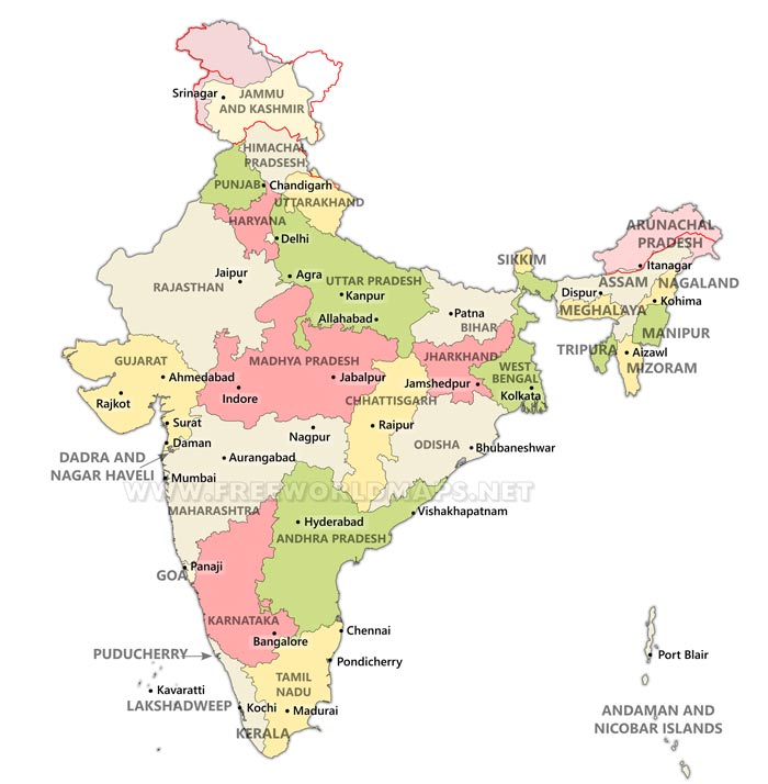 Free Blank & Printable India Map With States & Cities [PDF]