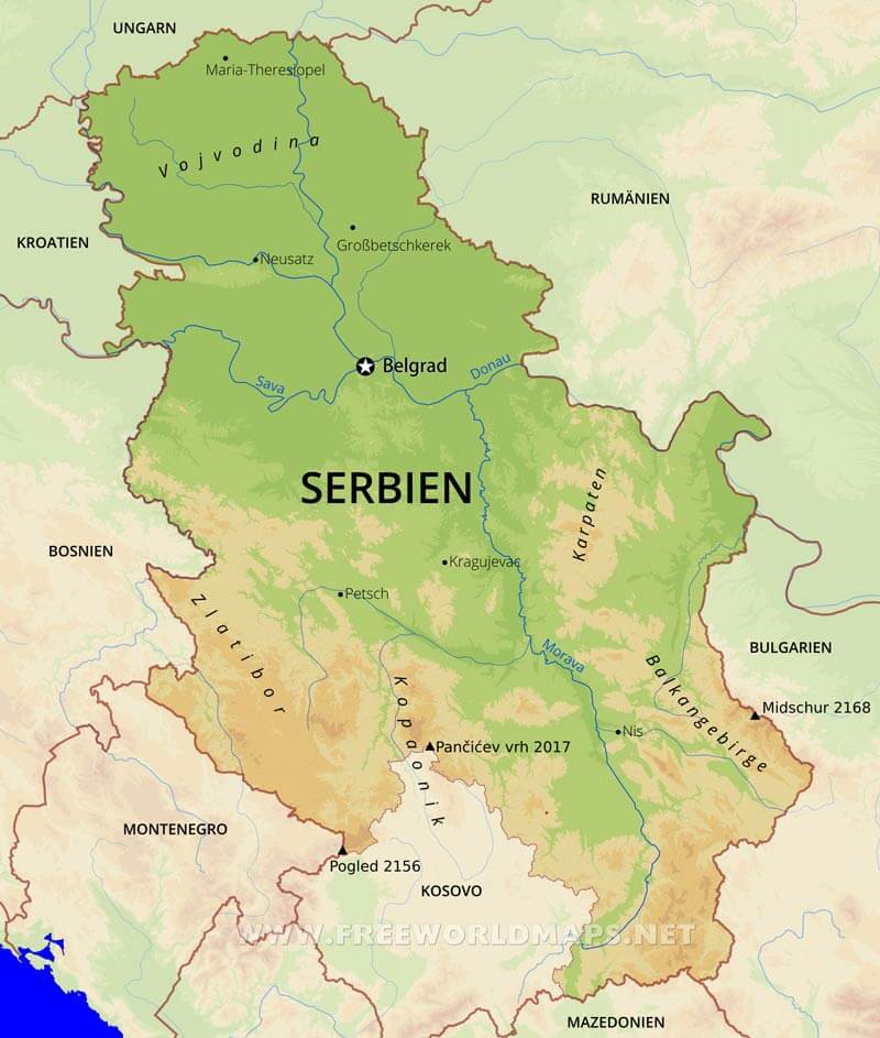 Karte von Serbien