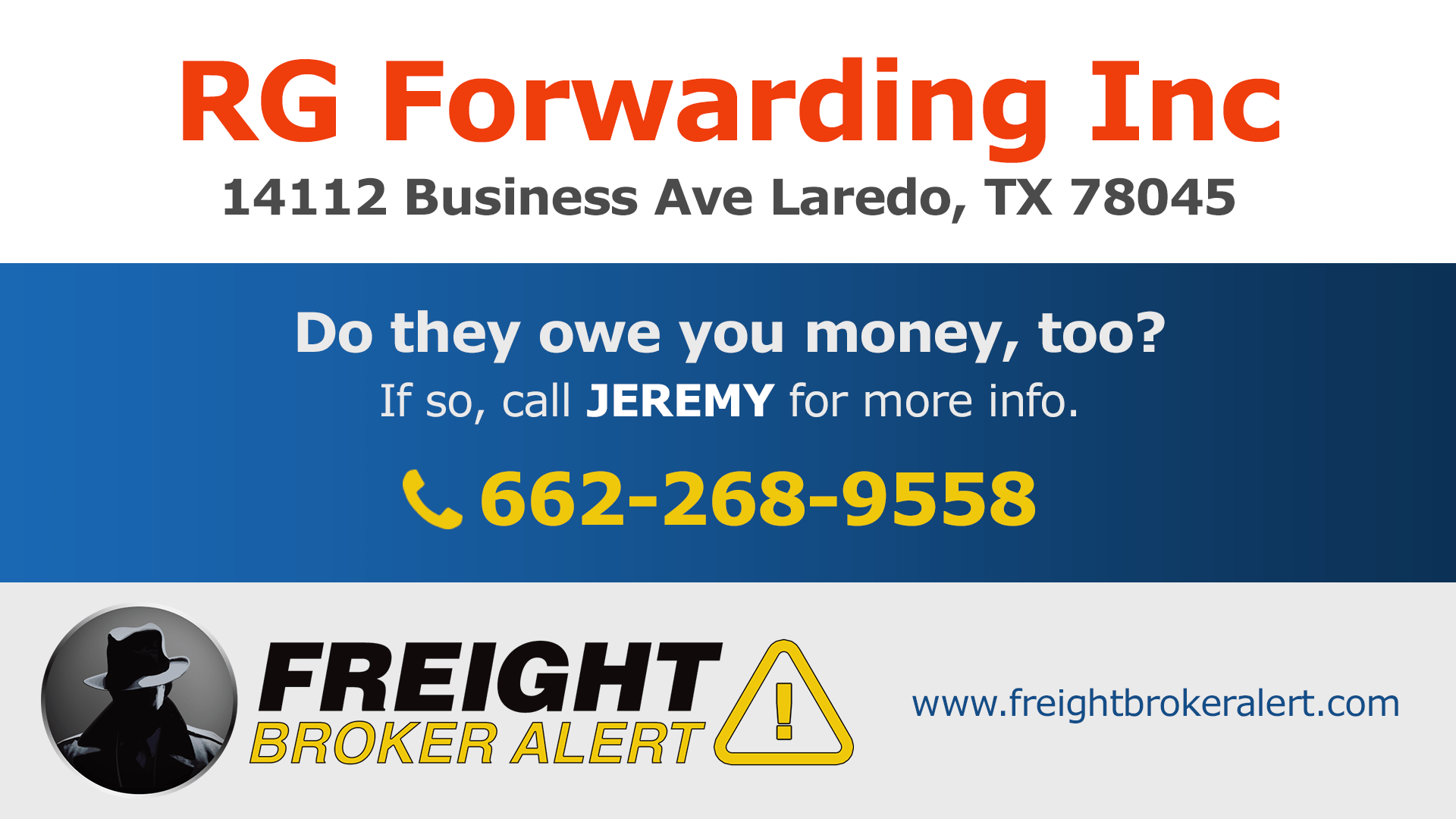 RG Forwarding Inc Freight Broker Alert
