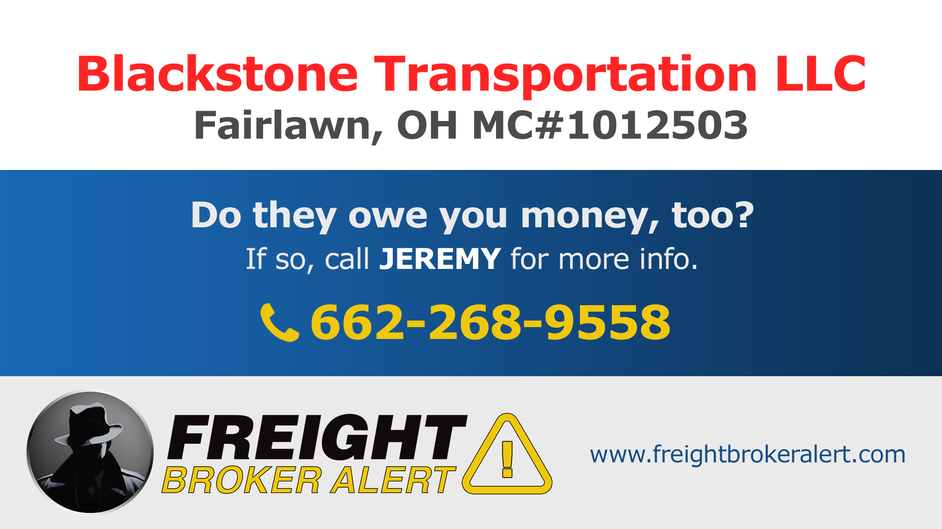 Blackstone Transportation LLC Freight Broker Alert