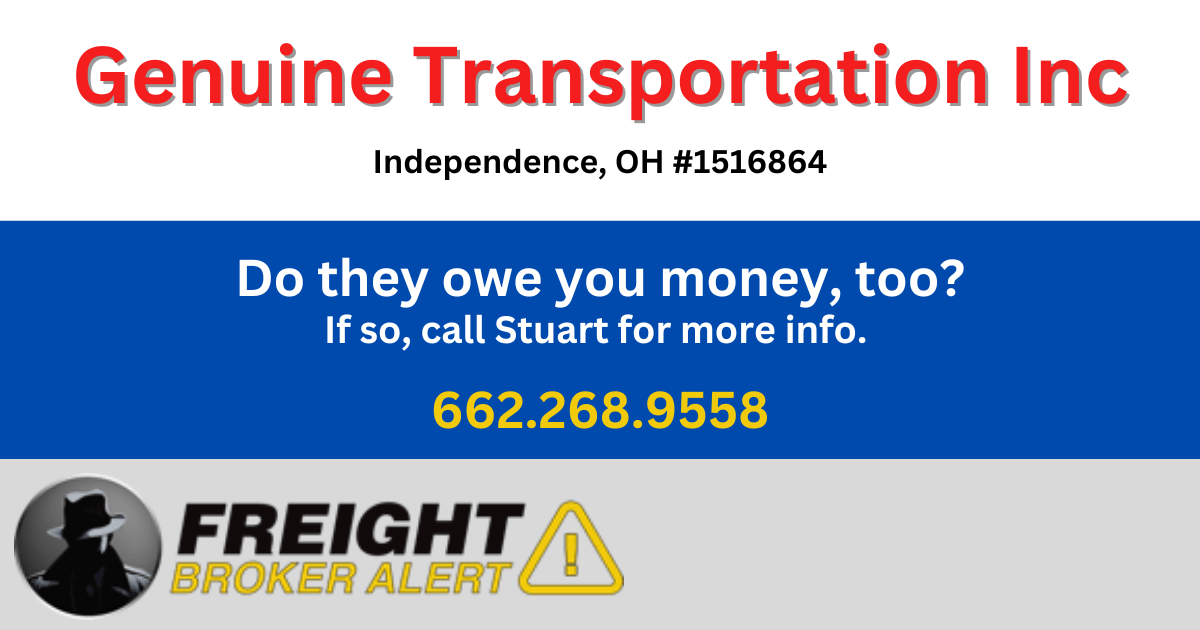 Genuine Transportation Inc Freight Broker Alert