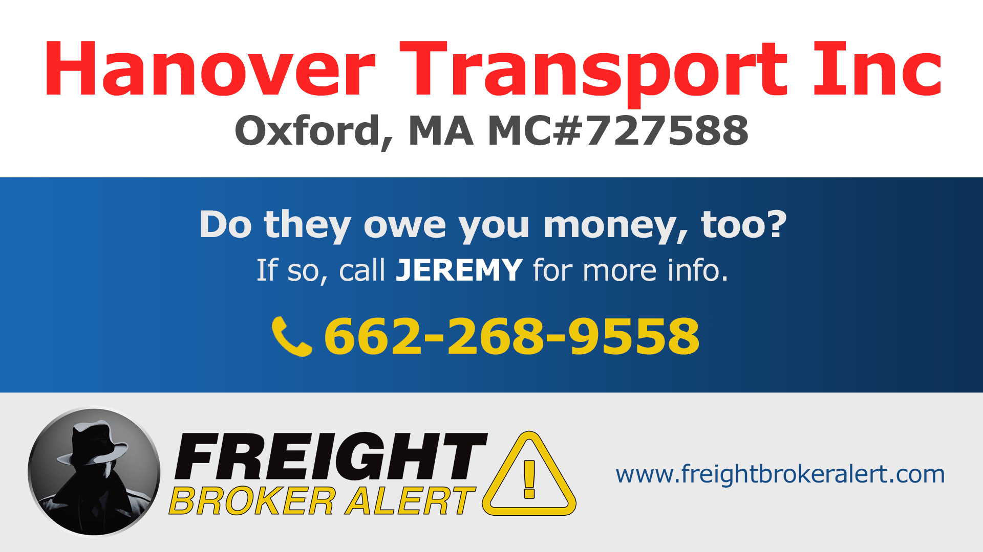 Hanover Transport Inc Freight Broker Alert