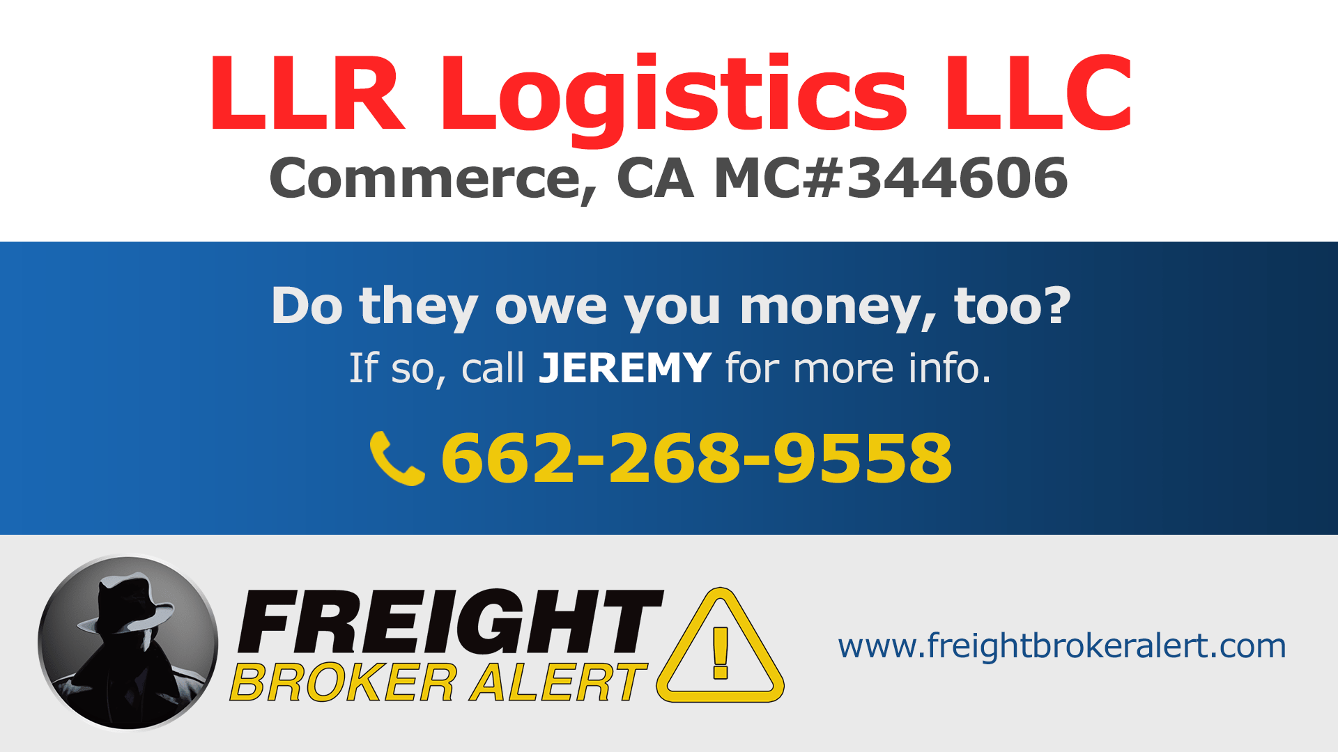 LLR Logistics LLC Freight Broker Alert