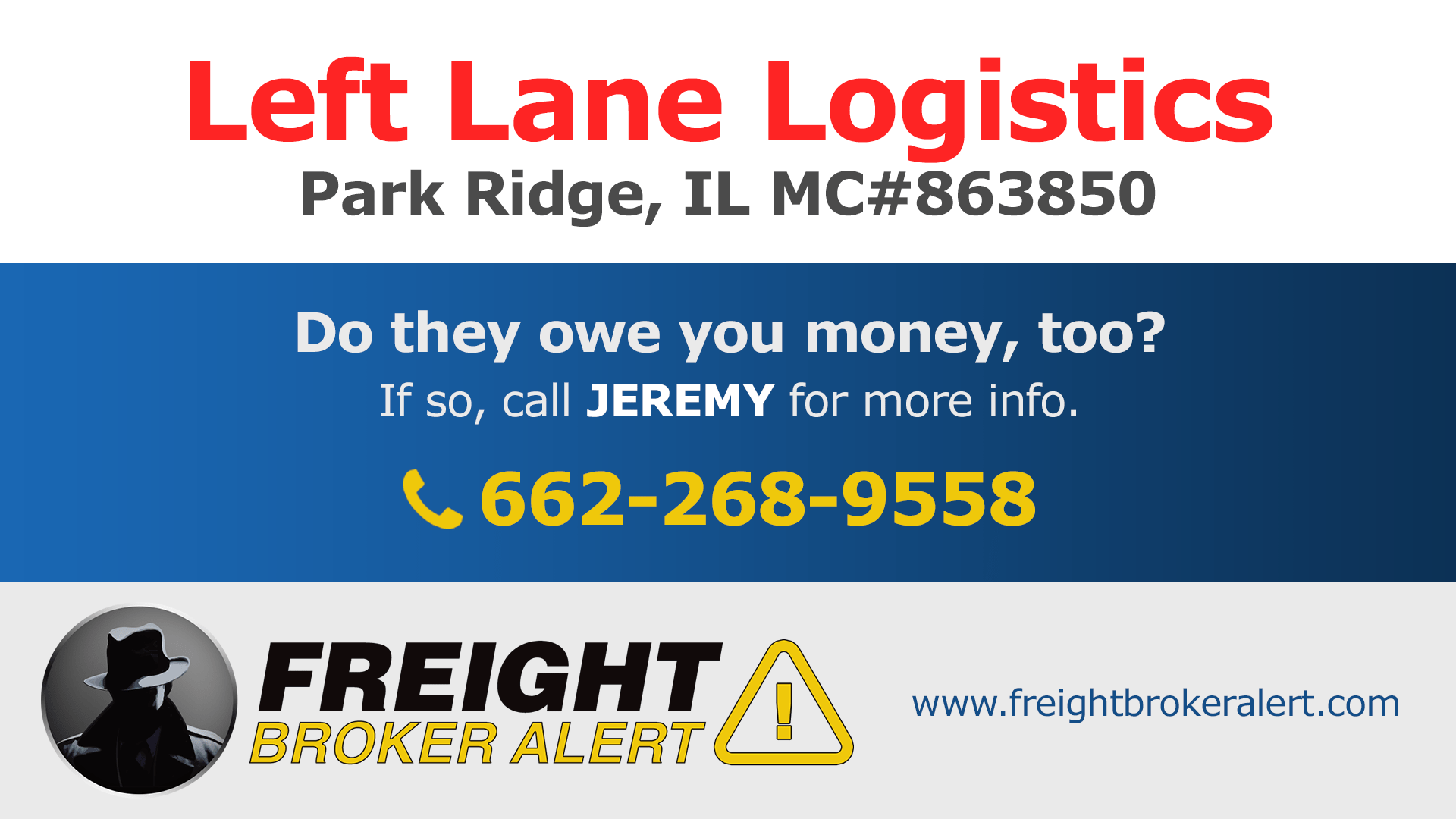 Left Lane Logistics Freight Broker Alert