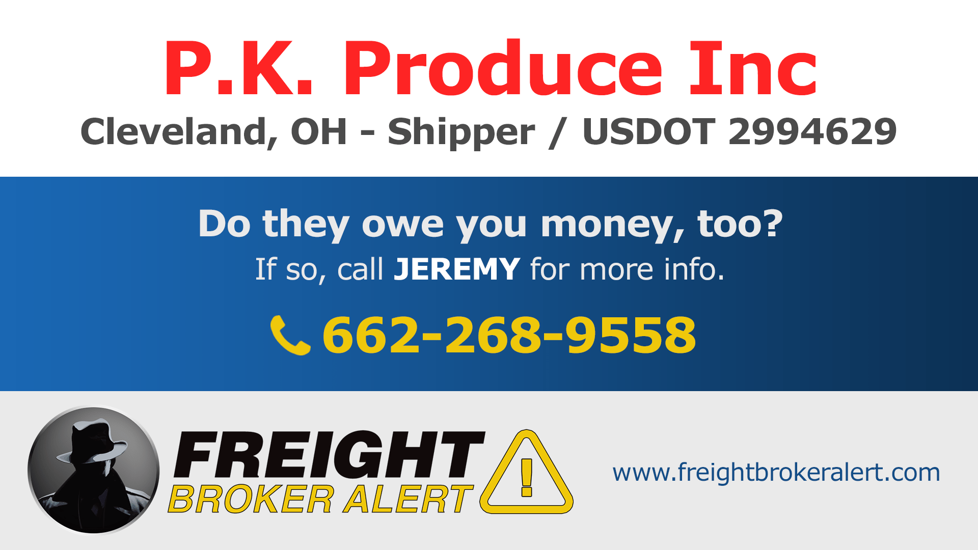 PK Produce Inc Freight Broker Alert