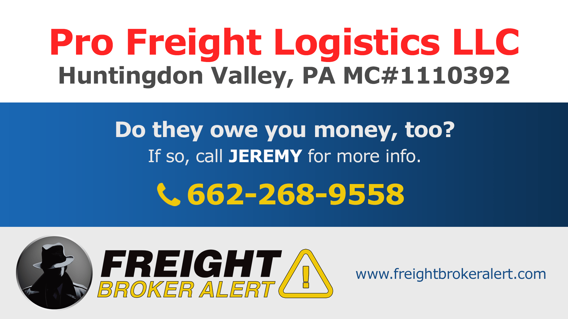 Pro Freight Logistics LLC Freight Broker Alert