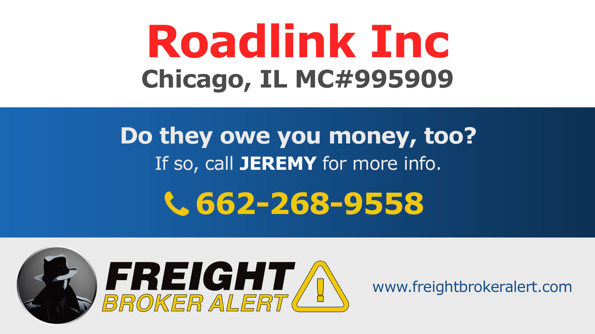 Roadlink Inc Freight Broker Alert