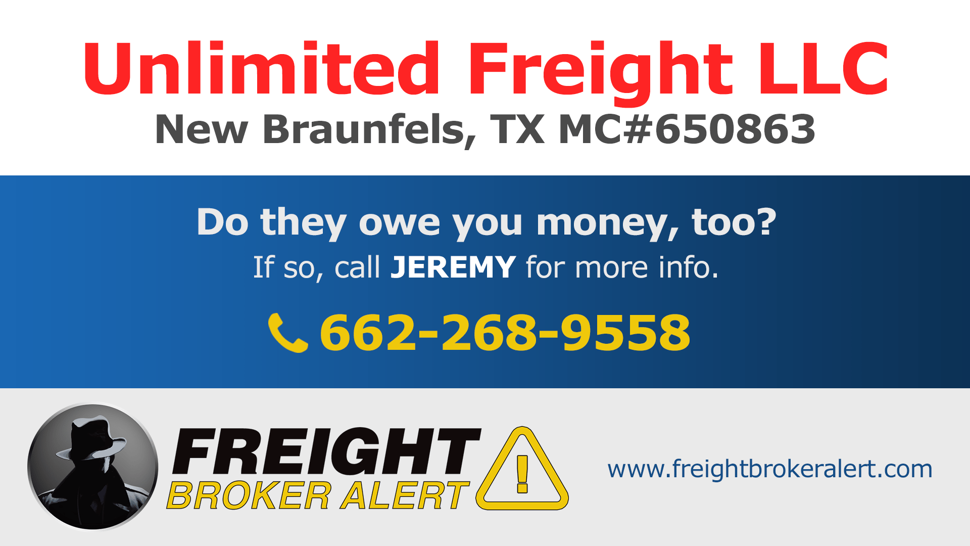 Unlimited Freight LLC Freight Broker Alert