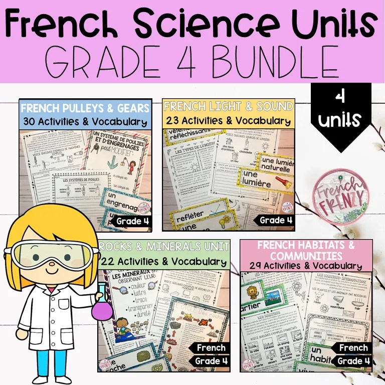 FRENCH GRADE 4 ALL SCIENCE UNITS BUNDLE (ROCKS, HABITATS, PULLEYS