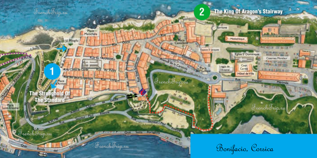Les Points Douloureux De La Plan Touristique Bonifacio Карта Бонифачо с достопримечательностями French Trip