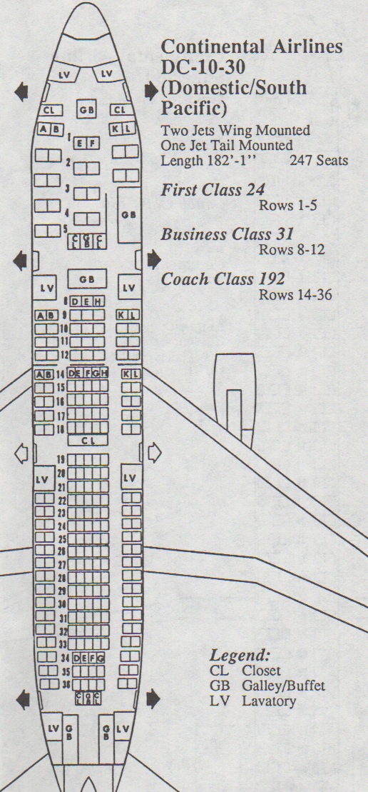 Dc 10 Seating Chart Vintage Airline Seat Map Continental Airlines DC1030 (DomesticSouth