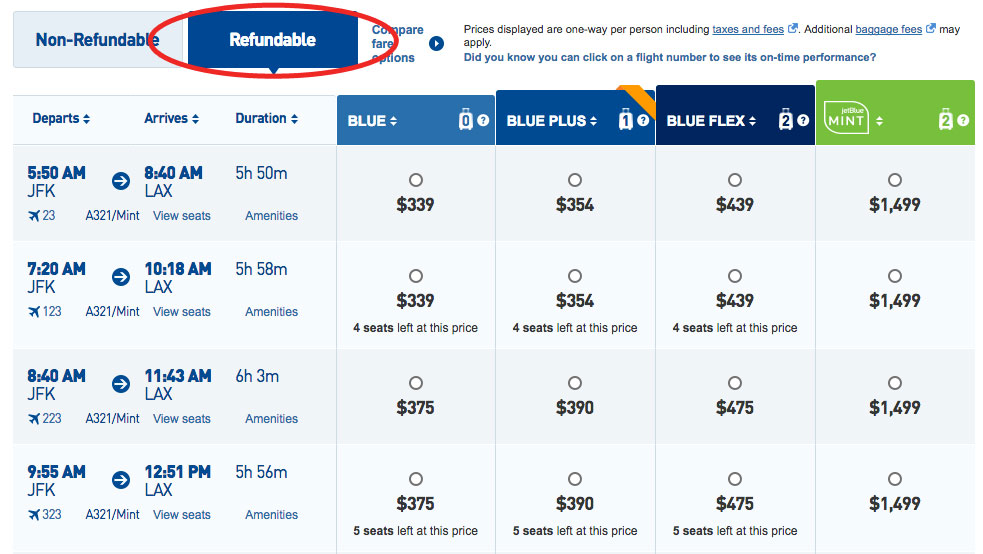 JetBlue Blue Flex Fares Are Cancelable, But NOT Refundable The
