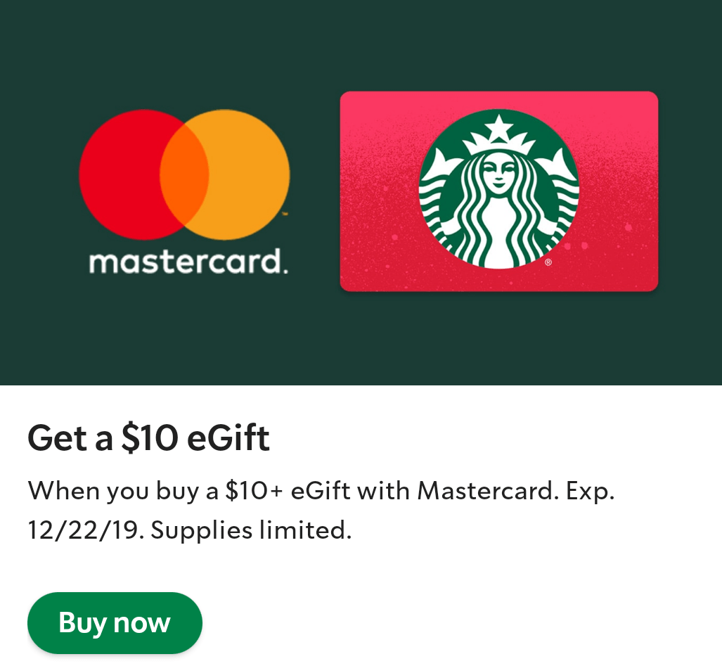 (EXPIRED) Buy 10 Starbucks eGift Card In App & Get 10 eGift Card Free