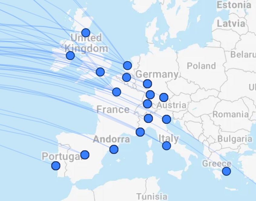 Delta Route Map Europe