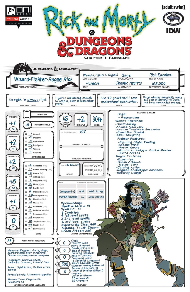 Rick and Morty vs. Dungeons & Dragons II Painscape 3 (Character Sheet Cover) Fresh Comics