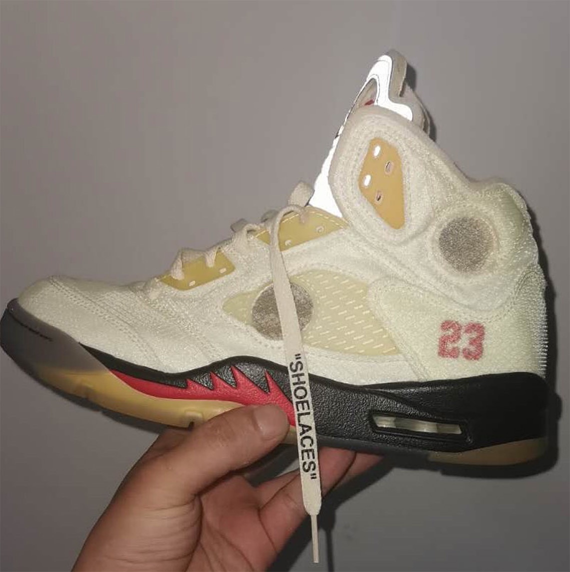 The OffWhite x Air Jordan 5 “Sail” Has Surfaced