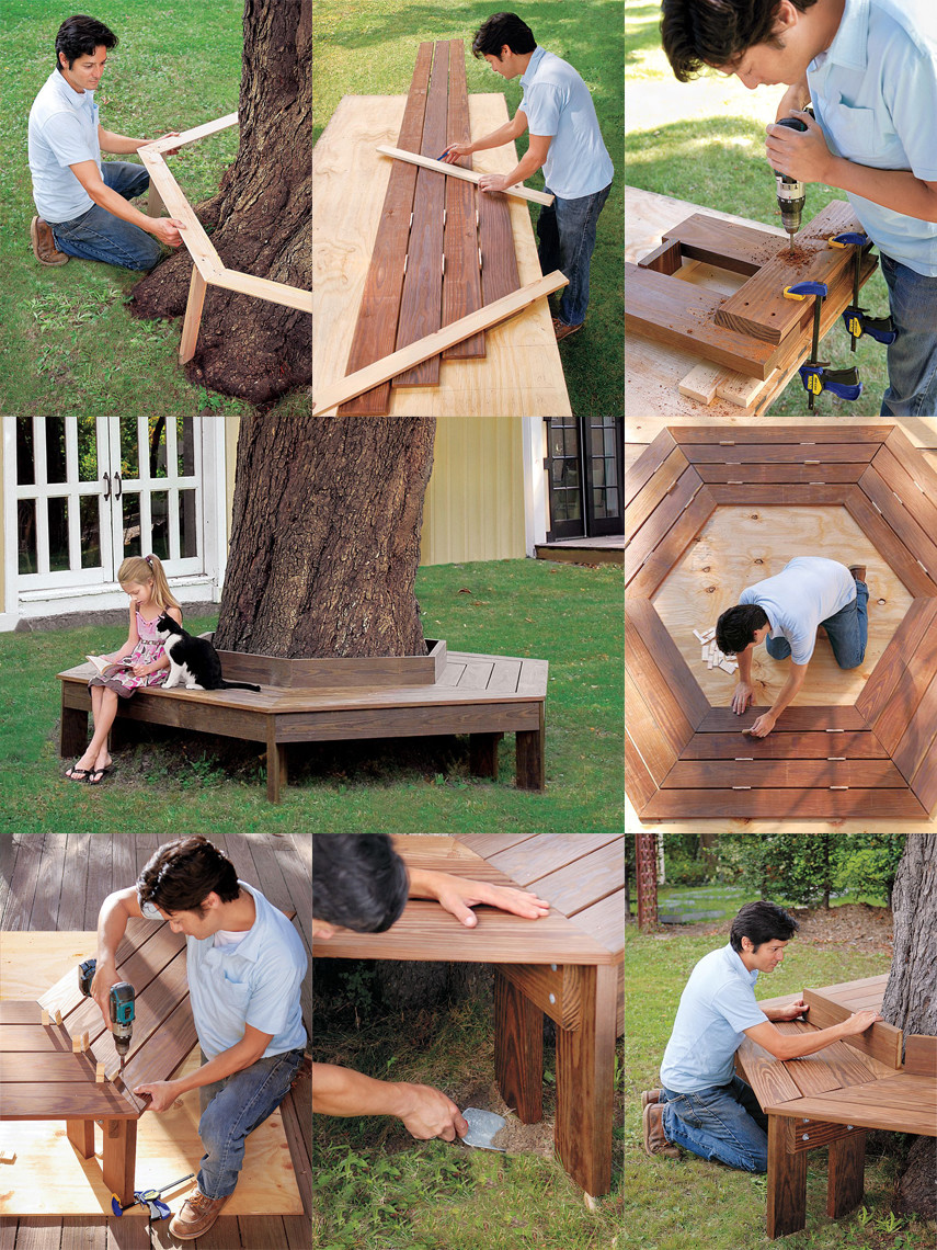 11 DIY Tree Bench Plans FREE Hexagonal and Square Designs