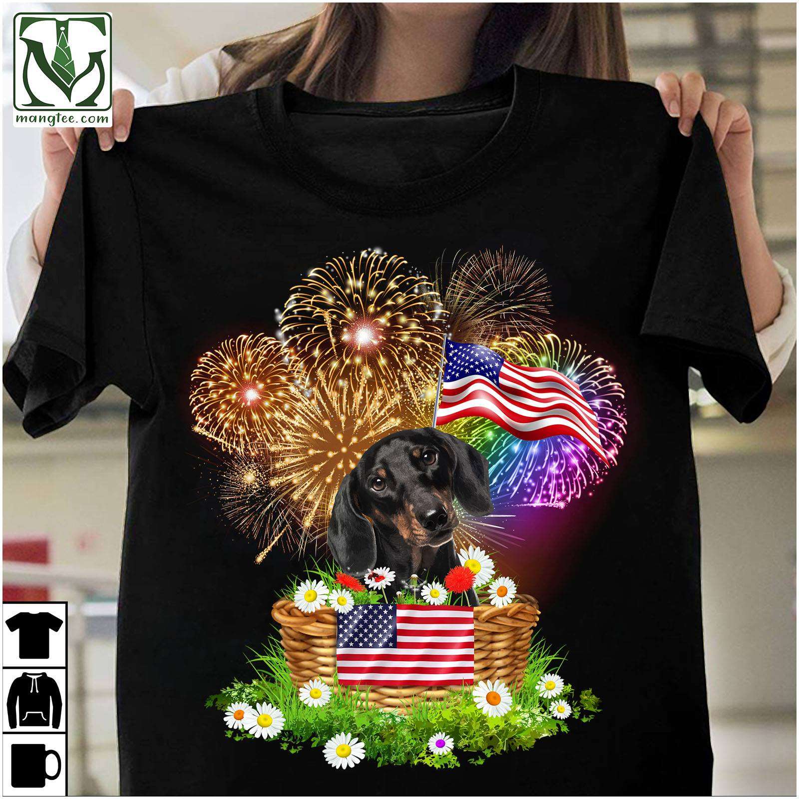 Dachshund Dog Firework American flag Shirt, Hoodie, Sweatshirt