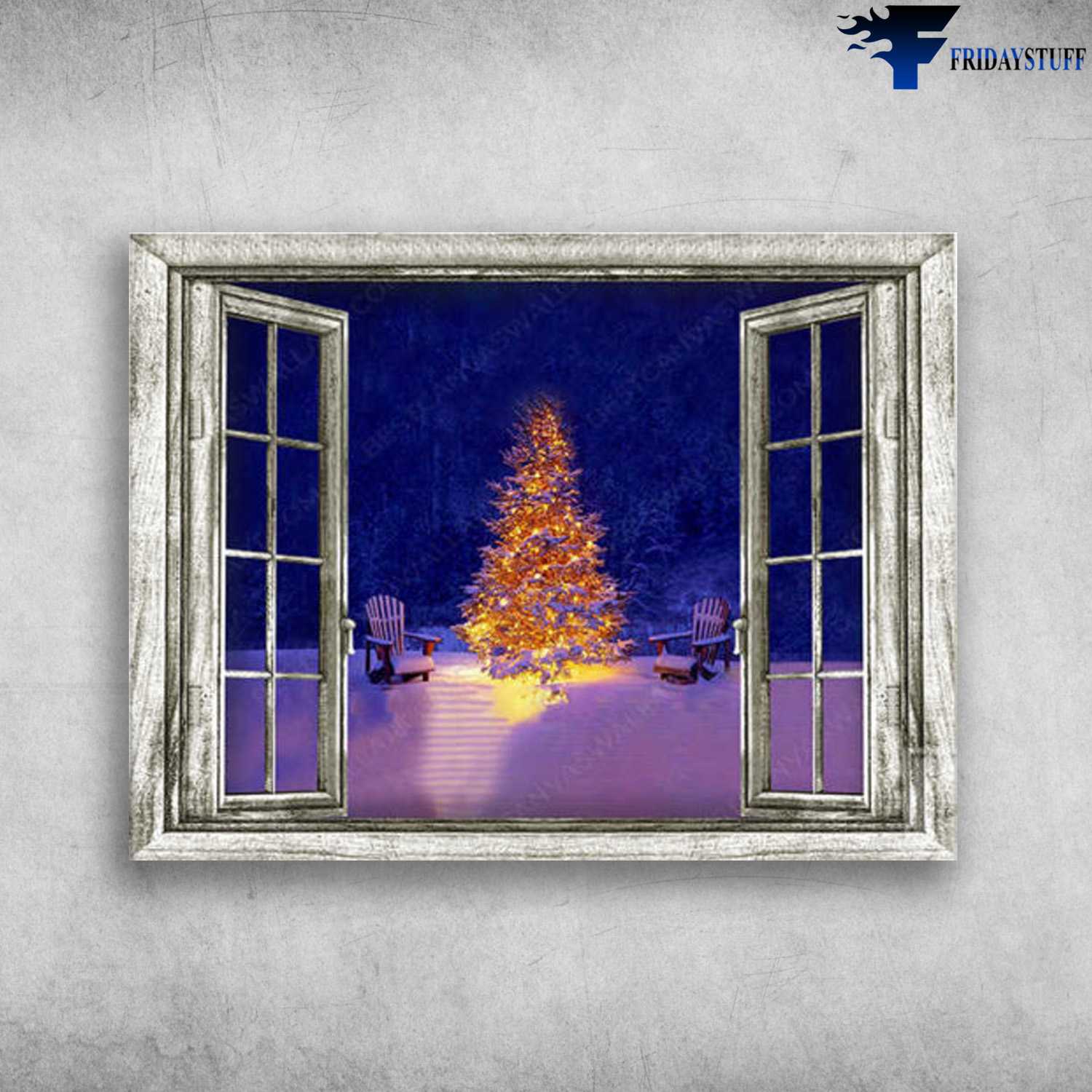 Christmas Canvas, Lighted Pine Tree, Window Poster FridayStuff