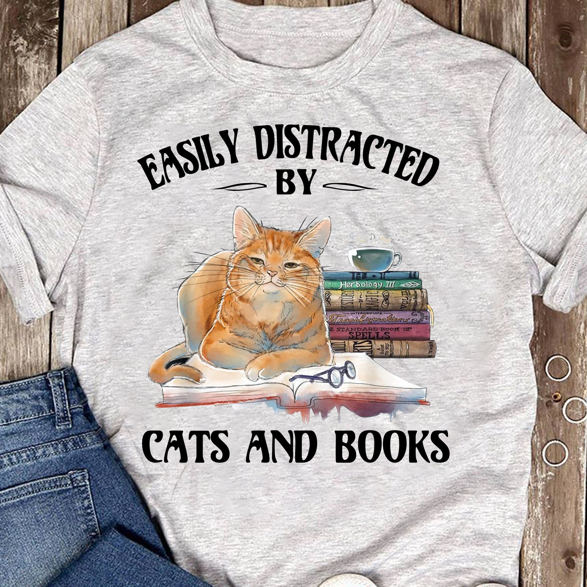 Cat Books Easily distracted by cats and books Shirt, Hoodie