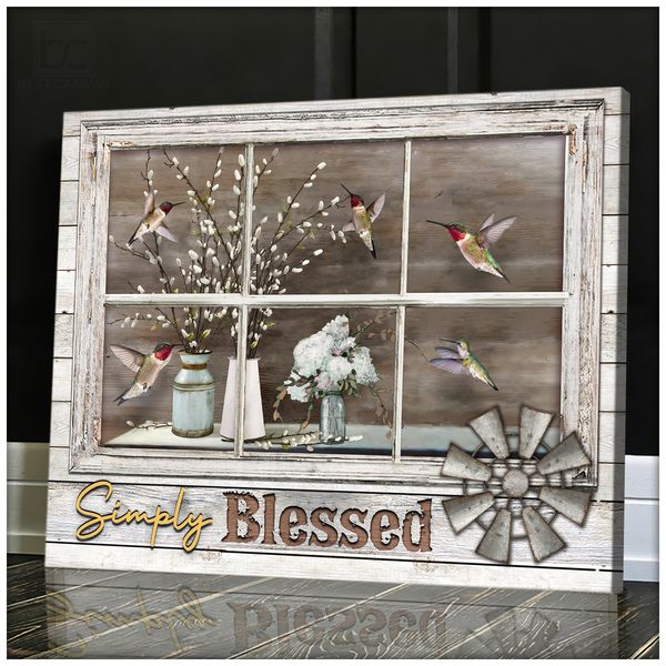 simply blessed hummingbirds flower vase through window FridayStuff