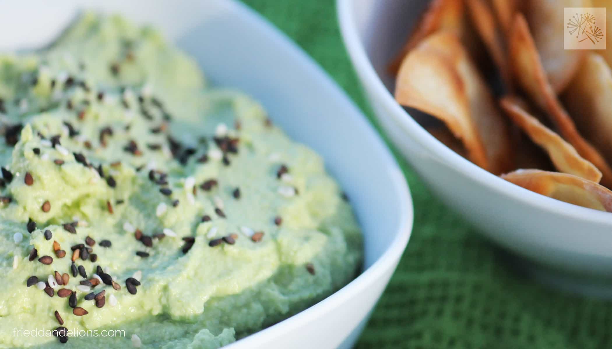 Edamame Puree—Virtual Vegan Potluck fried dandelions