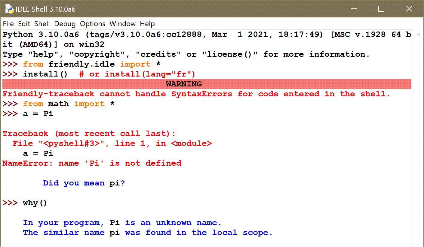 IDLE’s shell friendlytraceback 0.7.53