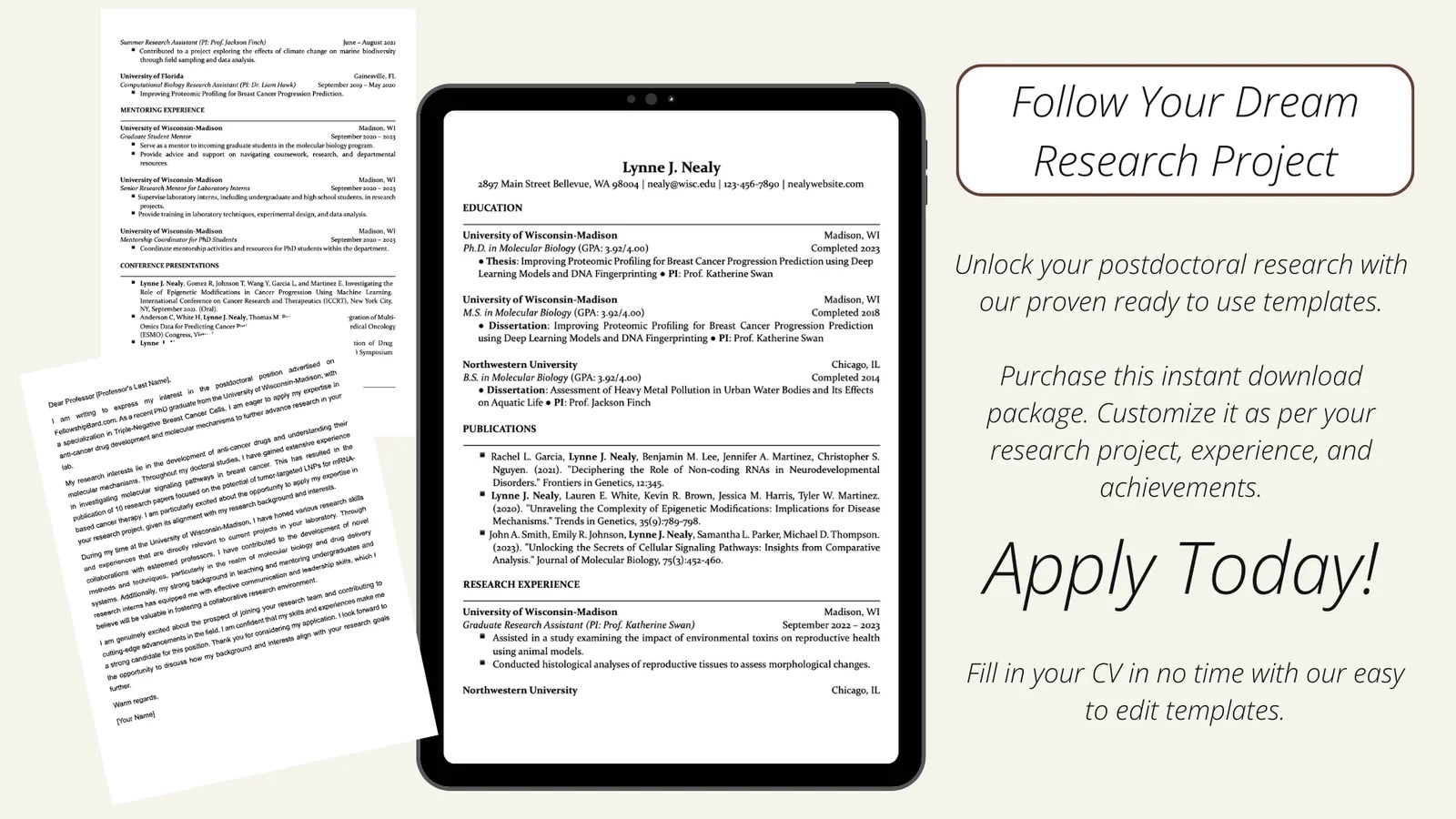 Postdoctoral Job CV & Cover Letter Template FriendlyWorkflow