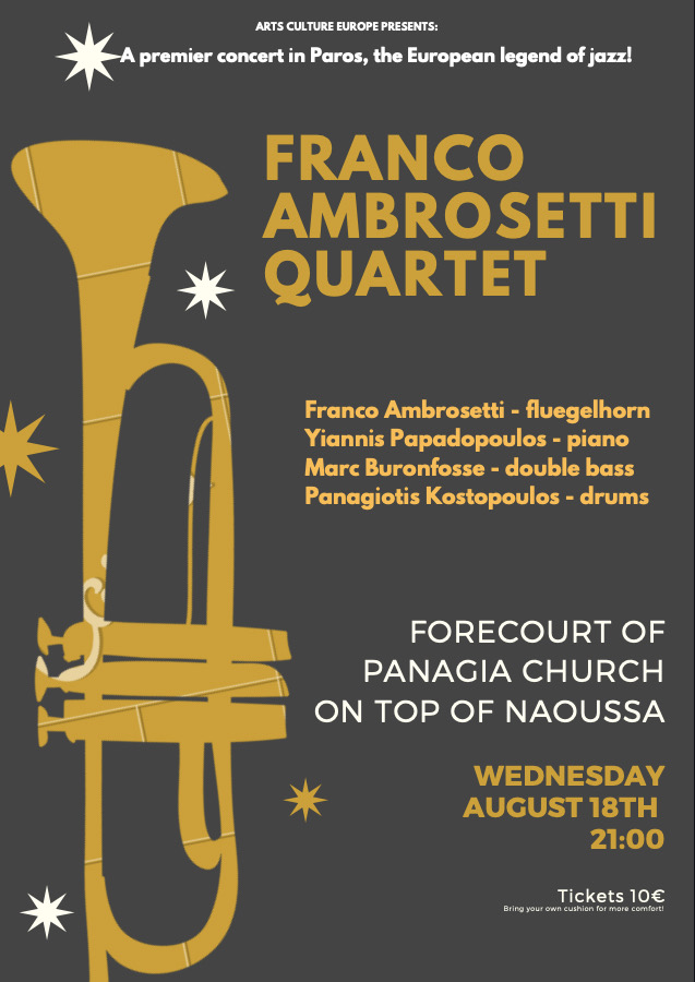 18 August Concert Franco Ambrosetti Quartet Friends of Paros