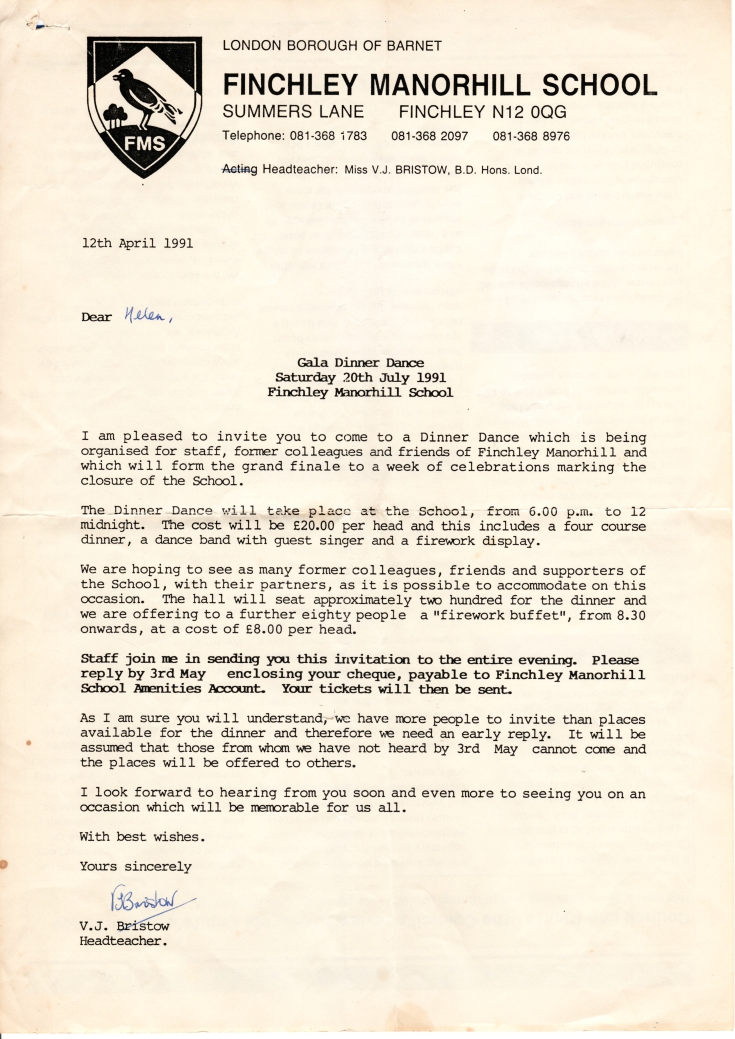 Friern and Finchley Photo Archive Finchley Manorside School Letter