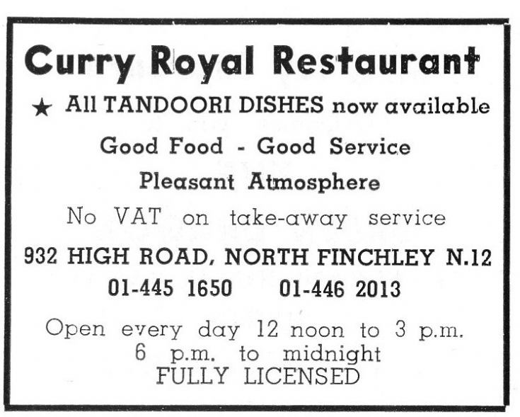 Friern and Finchley Photo Archive Curry Royal Restaurant