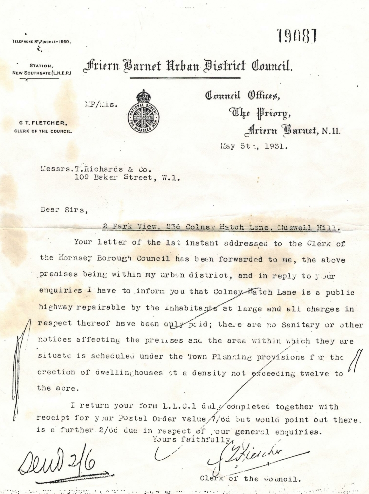 Friern Photo Archive Letter (Friern UDC)