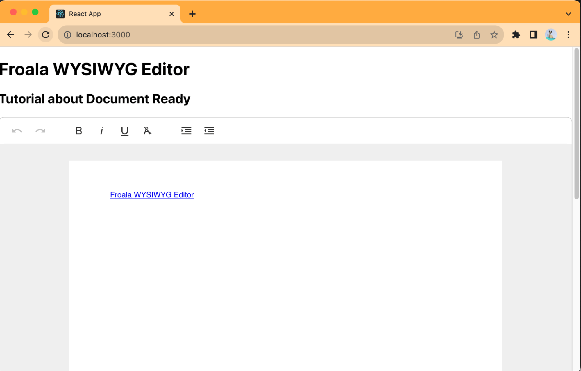 Including Document Ready Mode on a Froala Component in Your React App