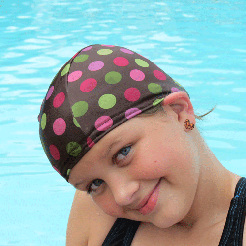 Lycra Swim Cap Brown with Dots