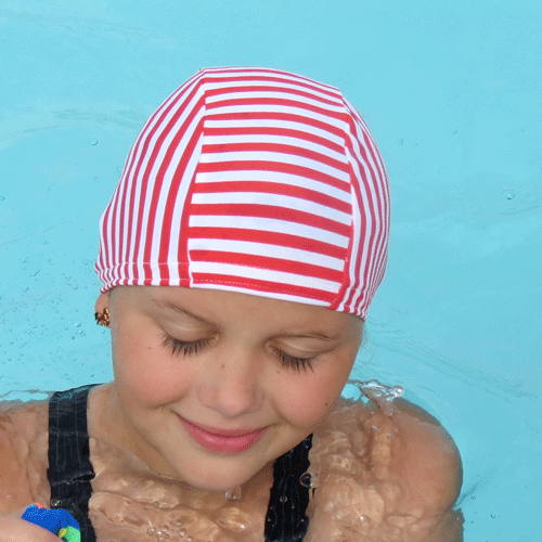Red and White Stripes lycra swim cap