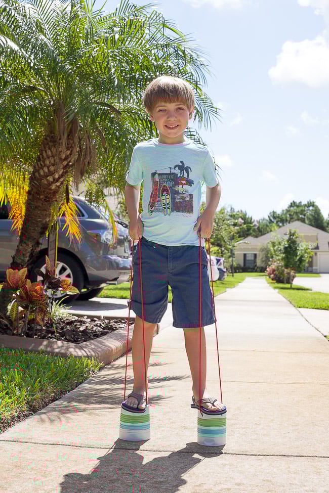 Kids' 15 Minute Camp Crafts Recycled Tin Can Stilts Tutorial Frog