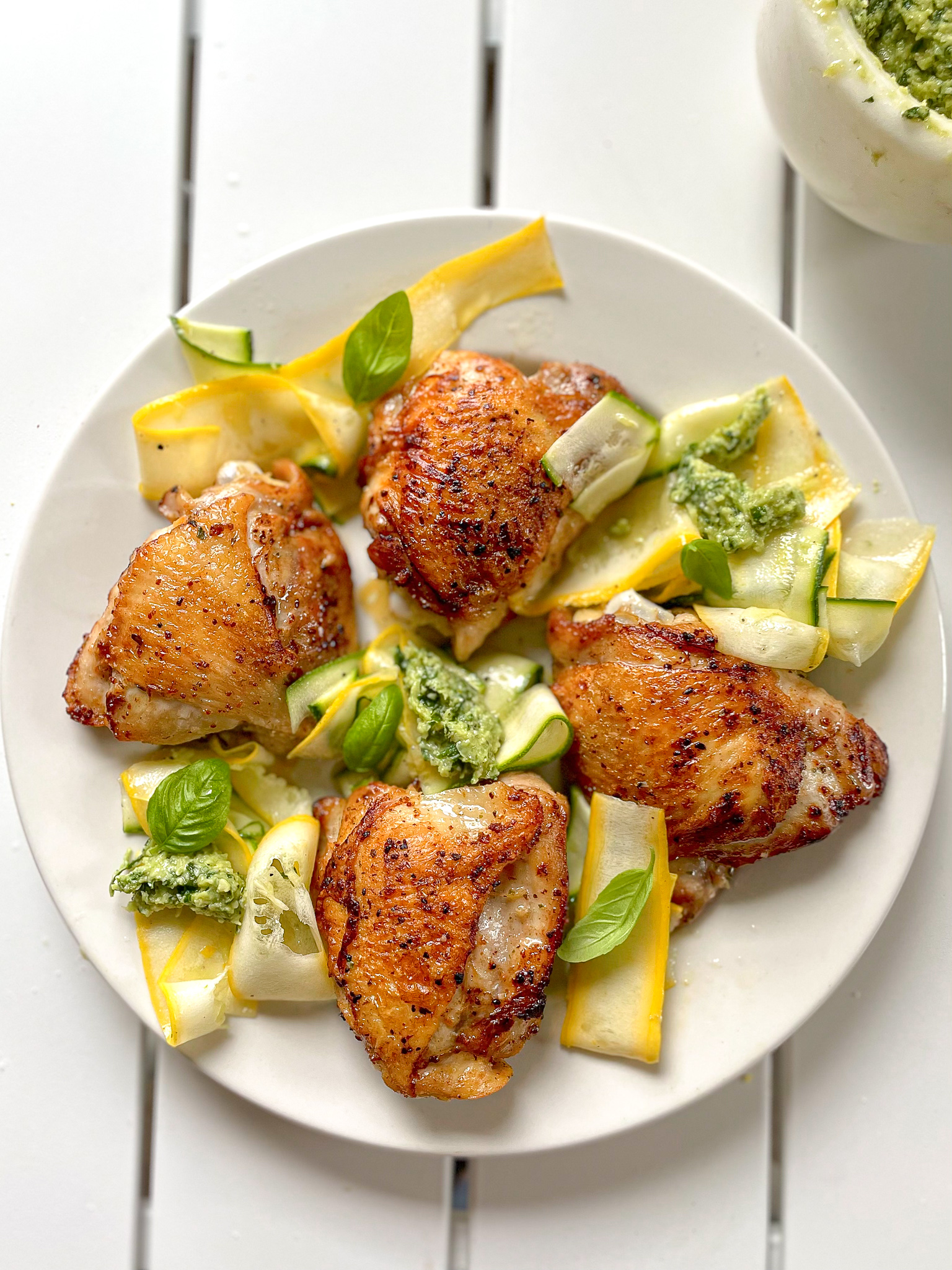 Chicken Thighs with Pesto and Zucchini from a small kitchen